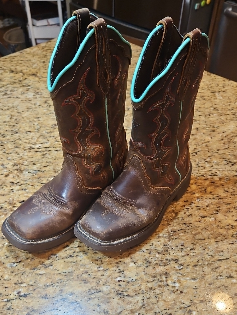 Justin Boots Brown Leather Slip-On with Turquoise Accent